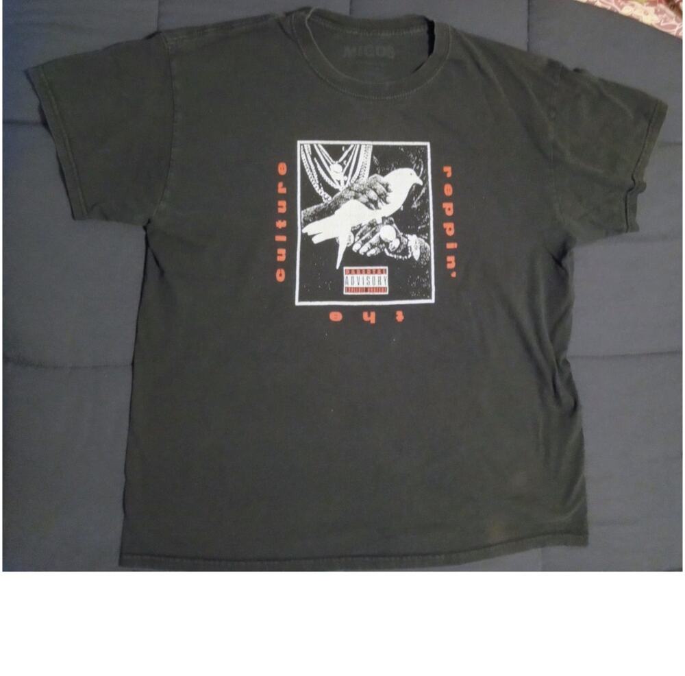 Migos Reppin The Culture T-Shirt Black Distressed Graphic Tee Hip Hop Trap SZ L